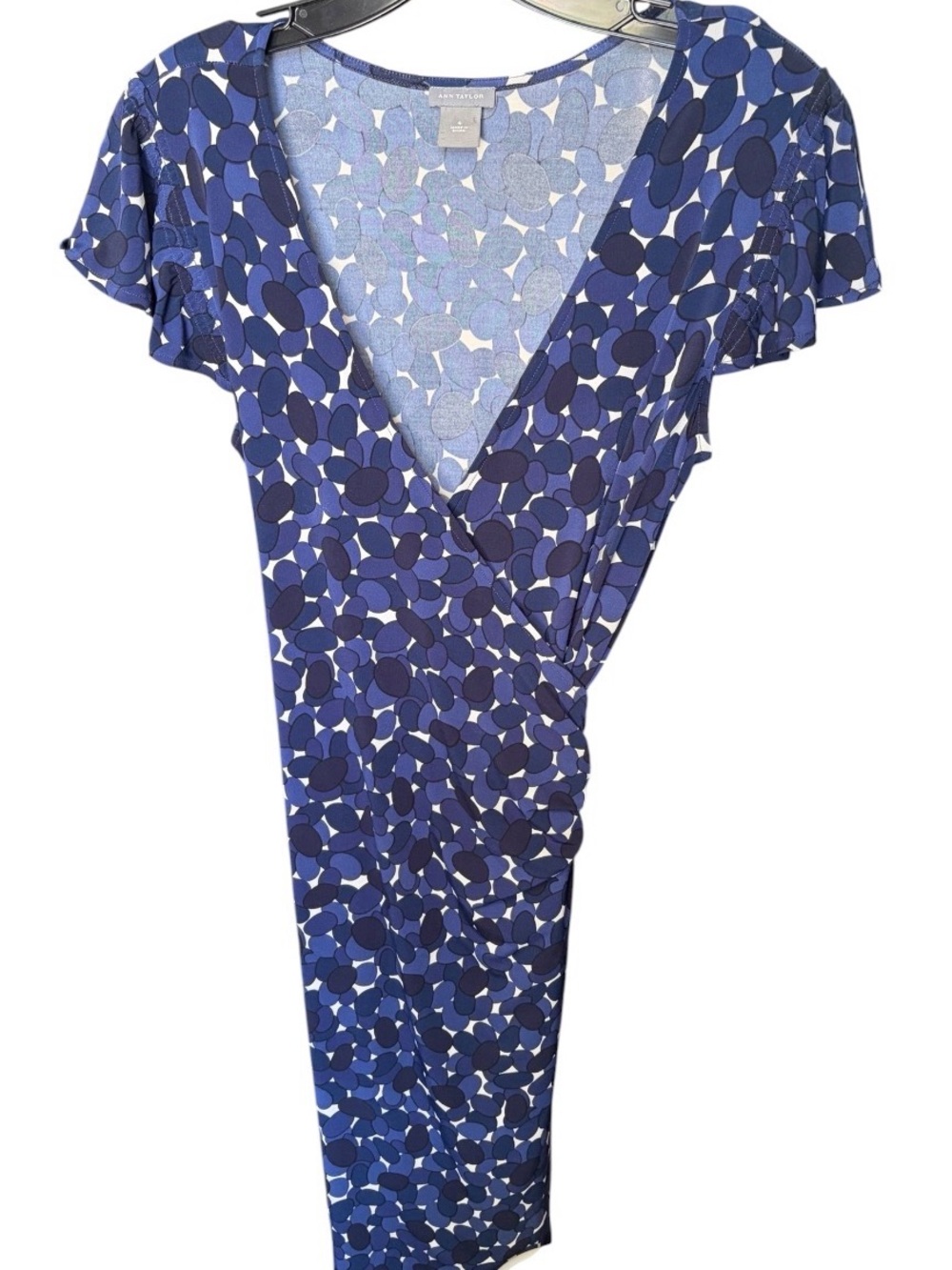 Ann Taylor Blue Polka Dot short sleeve True Wrap Dress size 4
